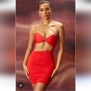 Oh Polly Bold Scarlet Dress with Cut out Bodycon